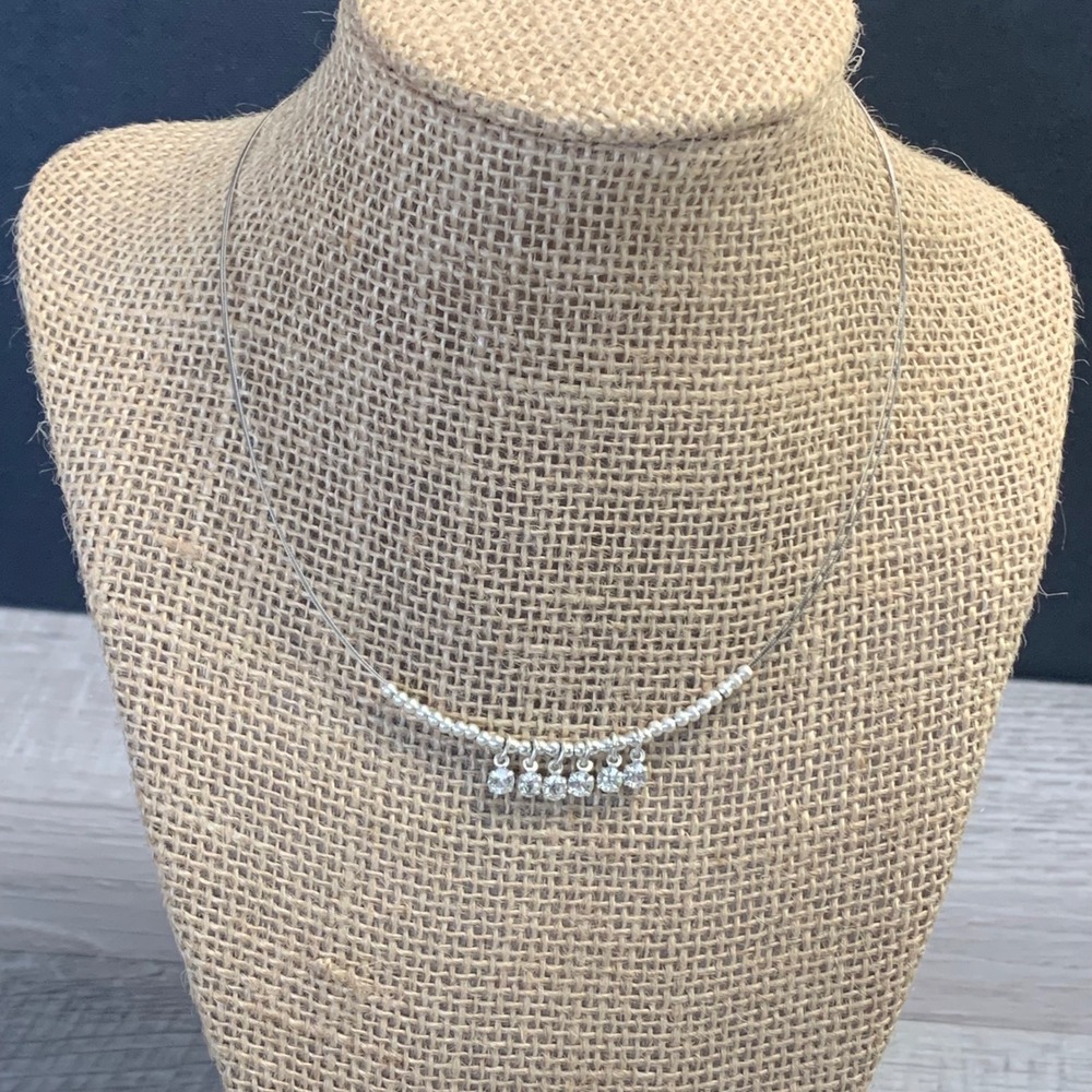 NY&CO Silver Tone Rhinestone Dangle Bead Wire Necklace 16 inch